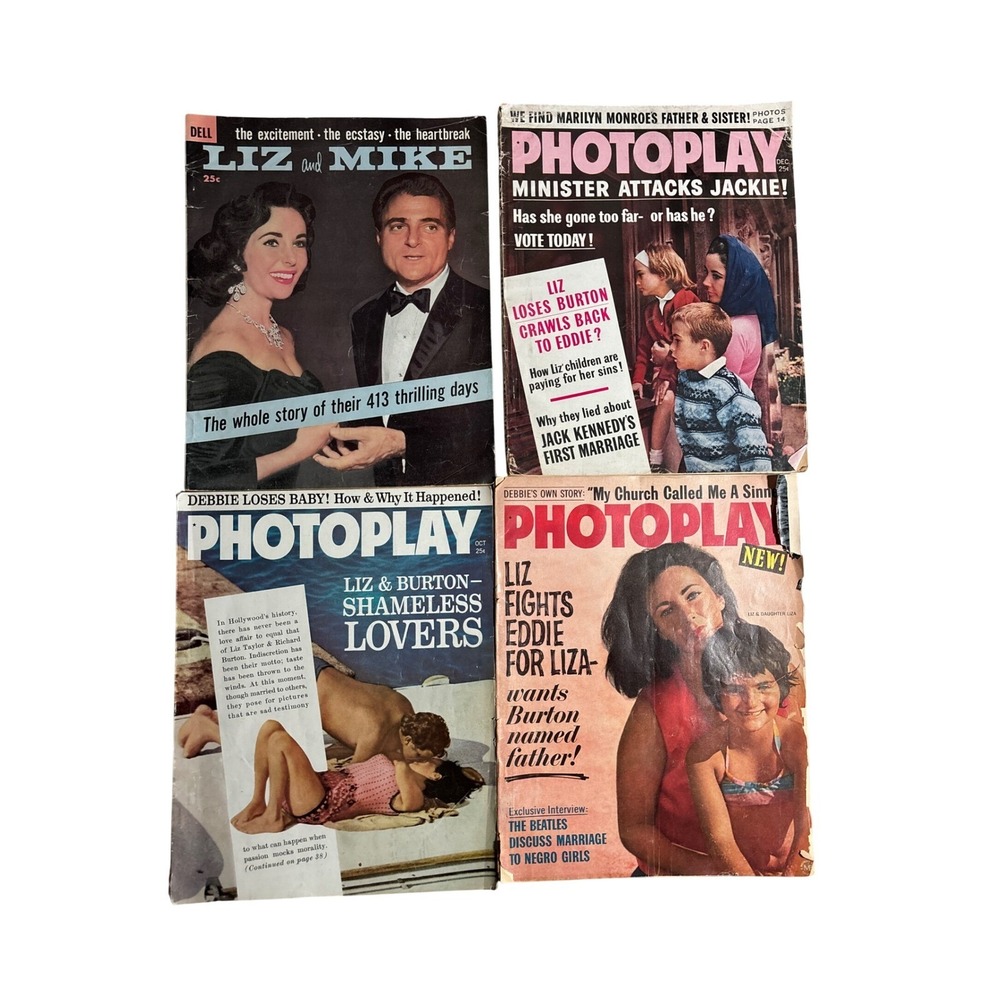Vintage Photoplay Magazine Lot of 4 60s Elizabeth Taylor Richard Burton Beatles